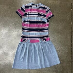 Vintage Blue and Pink Union Made Striped Size Small Dress
